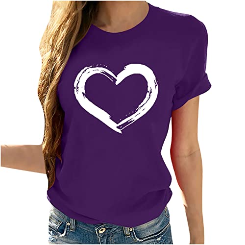 Masrin Damen T-Shirt Lässig Herzförmige Print Tank Tops Kurzarm Tunika Bluse mit O-Ausschnitt von Masrin