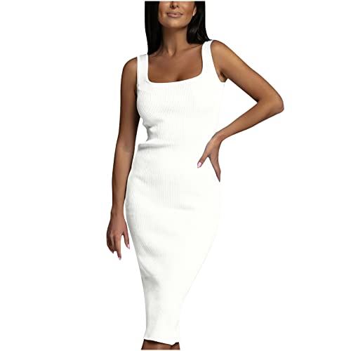 Masrin Etuikleid Damen Sexy Einfarbiges Figurbetontes Geripptes Kleid Ärmelloses Wickelkleid mit U-Ausschnitt Wrap Gesäß Abnehmen Kleider Partykleid Geschäftskleid Arbeitskleid Für Frauen von Masrin