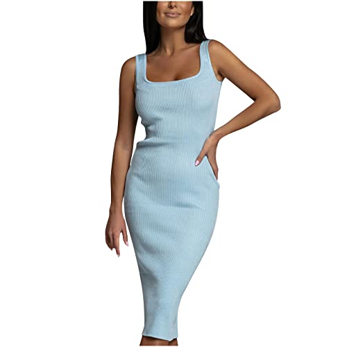 Masrin Etuikleid Damen Sexy Einfarbiges Figurbetontes Geripptes Kleid Ärmelloses Wickelkleid mit U-Ausschnitt Wrap Gesäß Abnehmen Kleider Partykleid Geschäftskleid Arbeitskleid Für Frauen von Masrin