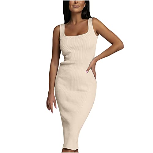 Masrin Etuikleid Damen Sexy Einfarbiges Figurbetontes Geripptes Kleid Ärmelloses Wickelkleid mit U-Ausschnitt Wrap Gesäß Abnehmen Kleider Partykleid Geschäftskleid Arbeitskleid Für Frauen von Masrin