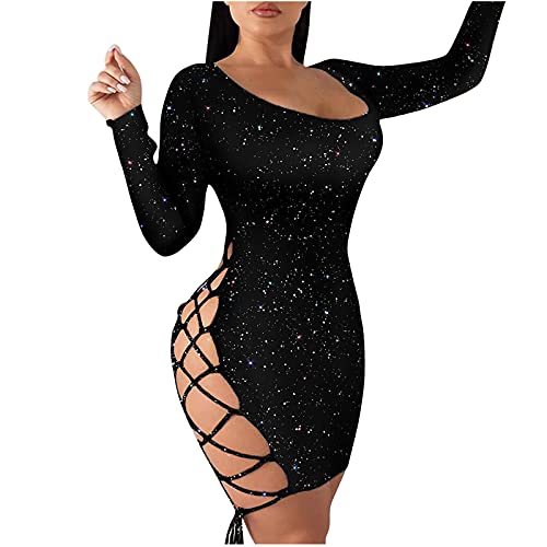 Masrin Etuikleid für Damen Sexy Bandage aushöhlen rückenfreies enges Kleid Kleid mit Schnürung und hohem Schlitz Modisches Clubkleid mit Leopardenmuster Figurbetontes Kleid mit Langen Ärmeln von Masrin