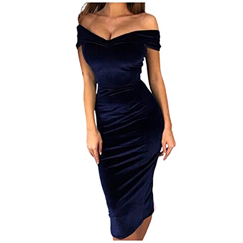 Masrin Etuikleid für Damen Sexy figurbetontes Kleid mit tiefem Schnitt Samt Bleistiftkleid Party Kleid Abendkleid Cocktailkleid von Masrin