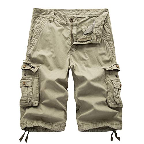 Masrin Herren einfarbig lässig Outdoor Sport Multi-Pocket Cargo Shorts Hose 30-38 Größe(38,Khaki) von Masrin