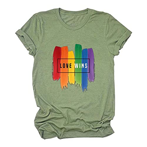 Masrin Love Wins Homosexuell T-Shirt Damen Lässige Oberteile mit Regenbogen Druck Stolz Monat Stolz Tag Geschlechtergleichstellung LGBT Tshirt Pride Truth Love von Masrin