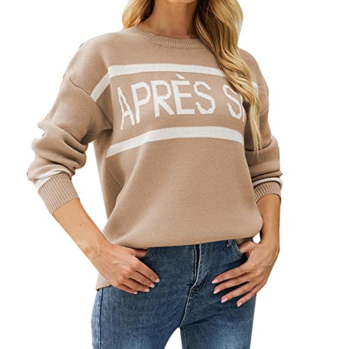 Masrin Oberteile Damen Herbst Winter Warmes Sweater Sweatshirt Rundhals Langarm Pullover Lustiger Briefdruck Pulli Tops Apres Ski Langarmshirt Basic Shirt Loses All-Match Tunika Bluse von Masrin