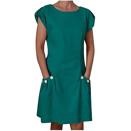 Masrin Pulloverkleid Damen Lässiges Einfarbig Sommerkleid Kurzarm O-Ausschnitt T-Shirt Kleid Knielanges Sweatkleid Lockeres Midikleid Übergröße Gerades Kleider Freizeitkleid Urlaub Strandkleid S-5XL von Masrin