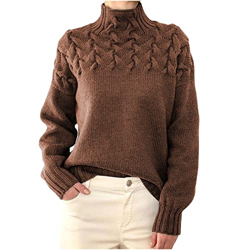 Masrin Rollkragenpullover Damen Elegante Einfarbiger Strickpullover Langarmshirt Pulli Herbst Winter Warmes Sweatshirt Stricken Grob Gestrickter Pullover Elastisch locker Strickoberteile Sweater von Masrin