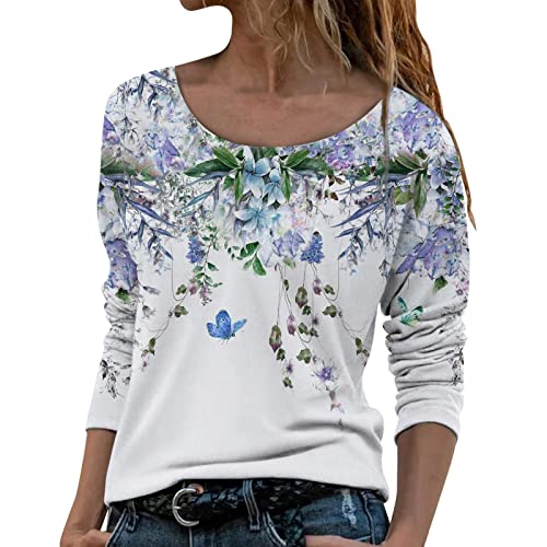 Masrin Trendige Oberteile Damen Mode Rose Gradient Printed Pullover Tunika mit O Ausschnitt und Langen Ärmeln Lockere Bequeme Bluse Herbst Langarmshirts von Masrin