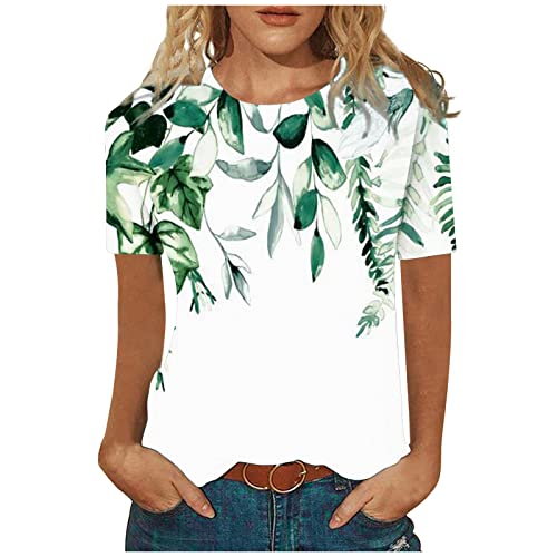 Masrin Tshirt Damen Sommer Trendige Oberteile Vintage 3D Blumen Druck T-Shirt Kurzärmlige Tee Tops mit O-Ausschnitt Basic Shirt All-Match Tunika Bluse Bequem Sportshirt Laufshirt T-Shirts für Party von Masrin