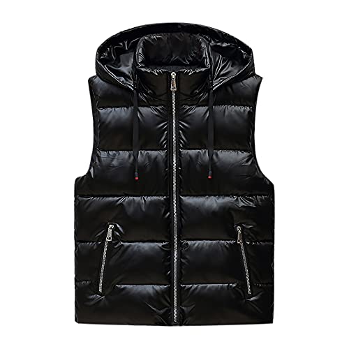 Masrin Weste Damen Kurz Baumwolle Daunenjacke Mit Kapuze Ärmellose Stehkragen Daunenweste Reißverschluss Steppweste Einfarbige Übergangsjacke Wintermantel Pufferjacke Winterjacke Softshelljacke von Masrin