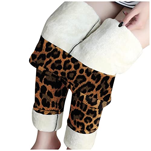 Masrin Winter Sherpa Fleece gefütterte Leggings für Damen Klassischer Leopard Druck Basishosen Stretch Thermohose mit hohem Bund Dicke Plüsch Warme Leggins Yogahose Sportshose Thermo Strumpfhose von Masrin