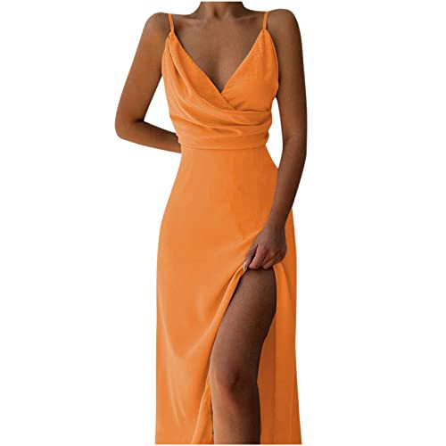 Partykleid Damen Spaghettiträger Etuikleid mit tiefem V Ausschnitt Einfarbiges figurbetontes Kleid Ärmelloses rückenfreies Wickelkleid Abendkleid mit hohem Schlitz Langes Cocktailkleid Ballkleid von Masrin