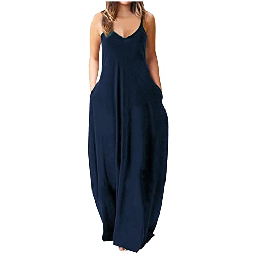 Sommerkleid Damen Lang Kleider Lässiges Einfarbig Maxikleid Ärmellos V-Ausschnitt Trägerkleid Urlaubs Strandkleid Große Größen Lose Kleid Oversize Partykleid S-5XL Geschenk für Frauen von Masrin