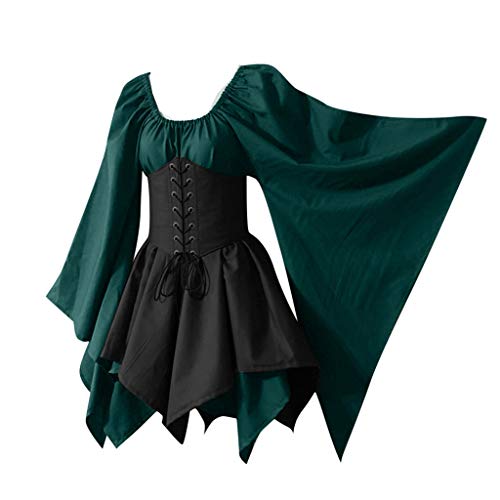 Traditionelles irisches Kleid Damen Kurzes Mittelalterliches Kostüm Plus Size Ballkleid mit Korsett Halloween Viktorianisches Kleid Taillenkleid Ausgestellten Ärmeln Renaissance Partykleid S-5XL von Masrin