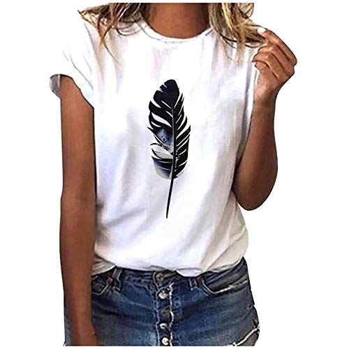 Tshirt Damen Lässige Elektrokardiogramm Druck Oberteile Herzschlagkurve Pullover T-shirt Einfarbiges Basic Shirt Rundhals Kurzarm Sommer Tops Lockere All-Match Tunika Bluse Laufshirt Sportshirt von Masrin