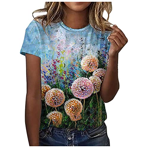 Tshirt Damen Lässige Oberteile mit 3D Rosen Schmetterlings Druck Sommer Tops Kurzärmliges T Shirt mit O Ausschnitt floralen Motiven Hemden Basic Shirt Lockere All Match Bluse Geschenk für Frauen von Masrin