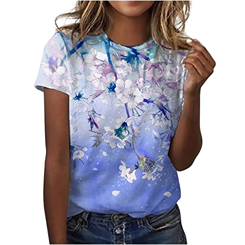 Tshirt Damen Lässige Oberteile mit 3D Rosen Schmetterlings Druck Sommer Tops Kurzärmliges T Shirt mit O Ausschnitt floralen Motiven Hemden Basic Shirt Lockere All Match Bluse Geschenk für Frauen von Masrin