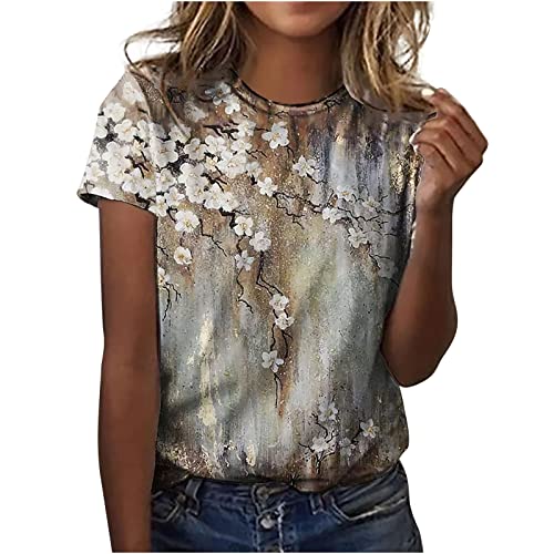 Tshirt Damen Lässige Oberteile mit 3D Rosen Schmetterlings Druck Sommer Tops Kurzärmliges T Shirt mit O Ausschnitt floralen Motiven Hemden Basic Shirt Lockere All Match Bluse Geschenk für Frauen von Masrin