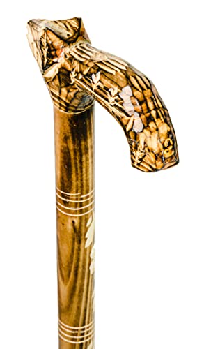 Gehstock für Herren und Damen Wolf 89-92 cm - Handgefertigt Light Braun Wanderstock Holz mit Rutschfestem Gummi von Master of Chess