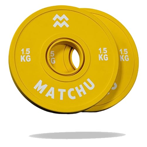 Matchu Sports | Fractional Plates | Mini Hantelscheiben | 0,25/0,5/1/1,5/2,5 KG | Satz mit 2 Stück | Stahl mit Gummiaußenschicht | Durchmesser 50mm (Gelb - 1,5 KG) von Matchu