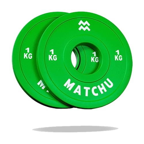 Matchu Sports | Fractional Plates | Mini Hantelscheiben | 0,25/0,5/1/1,5/2,5 KG | Satz mit 2 Stück | Stahl mit Gummiaußenschicht | Durchmesser 50mm (Grün - 1 KG) von Matchu