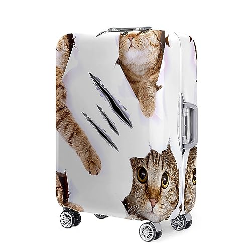 Mateju 18"-32" Kofferschutzhülle, 3D-Katzen Elastisch Kofferhülle Waschbar Koffer Schutzhülle aus Polyester, Kofferschutz Koffer Hülle mit Reißverschluss S-XL (Weiß,L) von Mateju