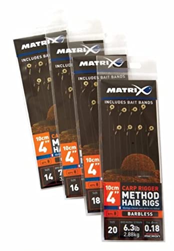 Fox Matrix Carp Rigger Method Hair Rigs Barbless Größe 16 GHK107 Vorfach Stippen Method Haken von Matrix