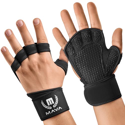 Mava Sports Belüftete Handschuhe für Männer und Frauen | mit integrierten Handgelenksmanschetten und vollflächiger Silikonpolsterung | Perfekt für Gewichtheben, Cross-Training, WOD (Schwarz, L) von Mava Sports