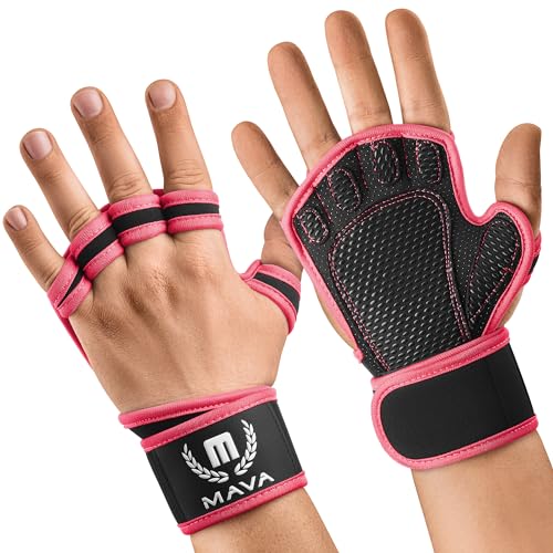 Mava Sports Belüftete Handschuhe für Männer und Frauen | mit integrierten Handgelenksmanschetten und vollflächiger Silikonpolsterung | Perfekt für Gewichtheben, Cross-Training, WOD (Rosa, S) von Mava Sports