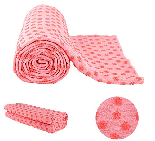MaxYoga Handtuch zum Yoga - Yoga Mat Towel - Rutschfest mit Gummigriffspitzen. 61 cm x 183 cm. Ideal um Hot Yoga zu praktizieren. (Rose) von MaxYoga