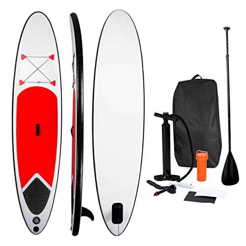 SUP Board - Aufblasbar - Paddleboard - Ausziehbares Paddel - 305 cm - Anti-Rutsch - mit Tragetasche - Pumpe - Reparaturset - Rot von MaxiMondo