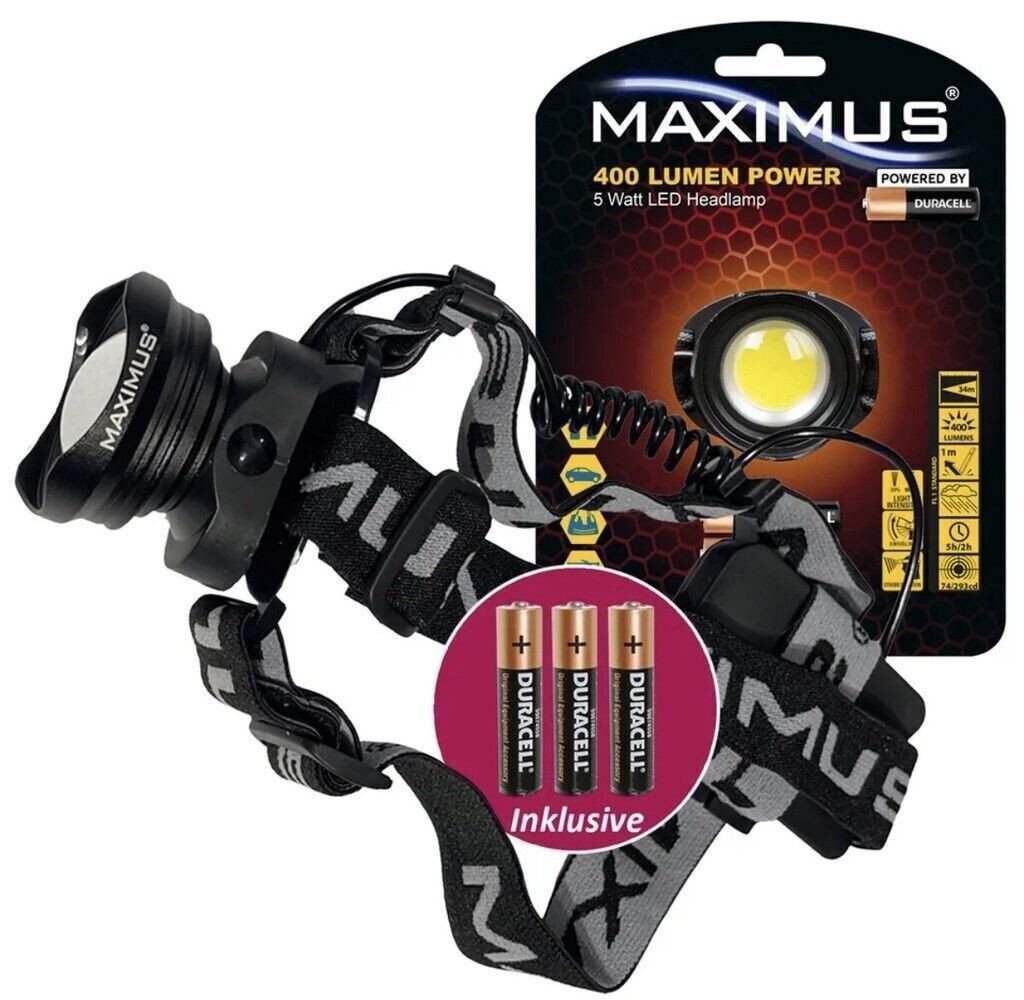Maximus Kopflampe Stirnlampe, Campinglaterne (mit 3 AAA-Batterien, COB LED, Leuchtweite 18 - 185 Meter), mit 3 AAA-Batterien von Maximus