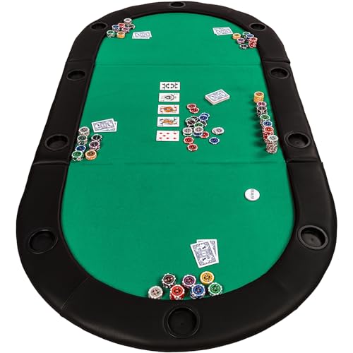 GAMES PLANET Faltbare Pokerauflage „Straight Flush“ mit Tasche, 208x106x3 cm, MDF Platte, gepolsterte Armauflage, 10 Getränkehalter, grün von GAMES PLANET
