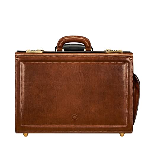 Maxwell Scott Handgefertigter Luxus Leder Pilotenkoffer mit Rollen VareseW in Cognac Braun von Maxwell Scott