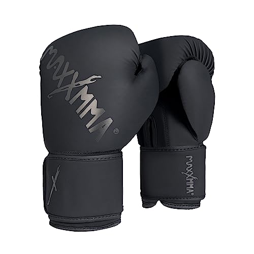 MaxxMMA Pro Style Boxhandschuhe für Männer und Frauen, Effiziente Stoßdämpfung, Handgelenkschutz, Boxsack, MMA, Muay Thai, Sparring (Schwarz, 10 Unzen) von MaxxMMA