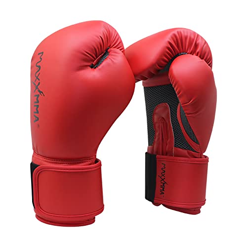 MaxxMMA Pro Style Boxhandschuhe für Damen und Herren, Effiziente Stoßdämpfung, Handgelenkschutz, Boxsack, MMA, Muay Thai, Sparring (Rot, 12oz) von MaxxMMA