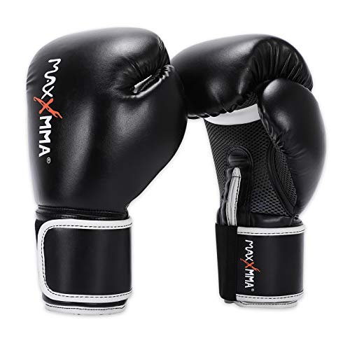 MaxxMMA Pro Style Boxhandschuhe für Damen und Herren, Effiziente Stoßdämpfung, Handgelenkschutz, Boxsack, MMA, Muay Thai, Sparring (Schwarz, 14oz) von MaxxMMA