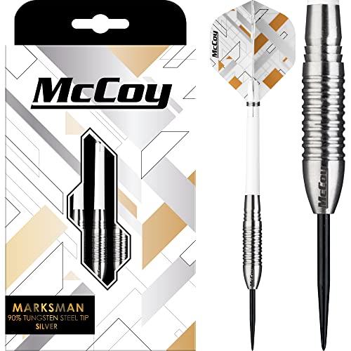 McCoy Darts D6019 Marksman | Premium 90% Wolframstahl Spitze Dartpfeile Set | Silber 24g von McCoy