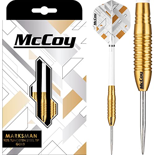 McCoy Darts D6021 Marksman | Premium 90% Wolframstahl Spitze Dartpfeile Set | Gold 22g von McCoy