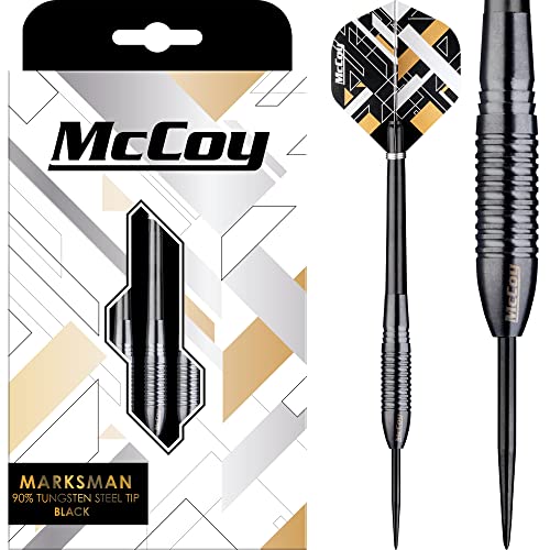 McCoy Darts D6025 Marksman | Premium 90% Wolframstahl Spitze Dartpfeile Set | Schwarz 24g von McCoy