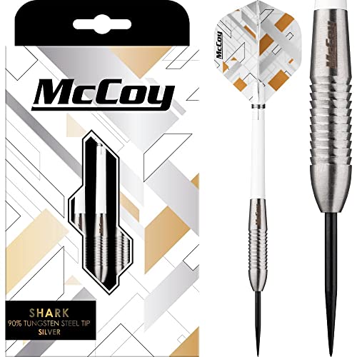 McCoy Darts D6057 Shark | Premium 90% Wolframstahl Spitze Dartpfeile Set | Silber 24g von McCoy