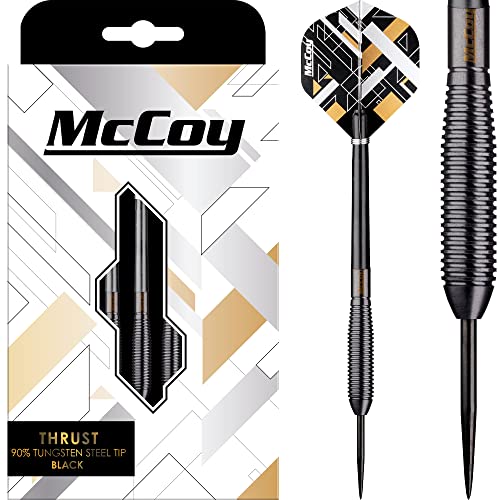 McCoy Darts D6072 Thrust | Premium 90% Wolframstahl Spitze Dartpfeile Set | Schwarz 25g von McCoy