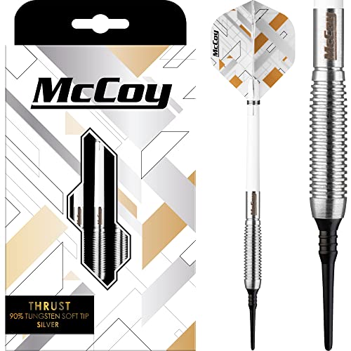 McCoy Darts D6102 Thrust | Premium 90% Wolfram Soft Tip Darts Set | Silber 20g von McCoy