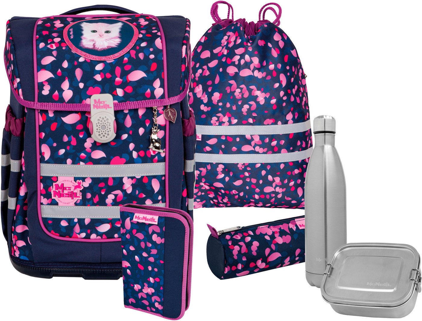 McNeill Schulranzen Ergo Compacto, Dream (Set, 5-tlg), inkl. Federmäppchen, Turnbeutel, Schlamperrolle & Motivmagnet von McNeill