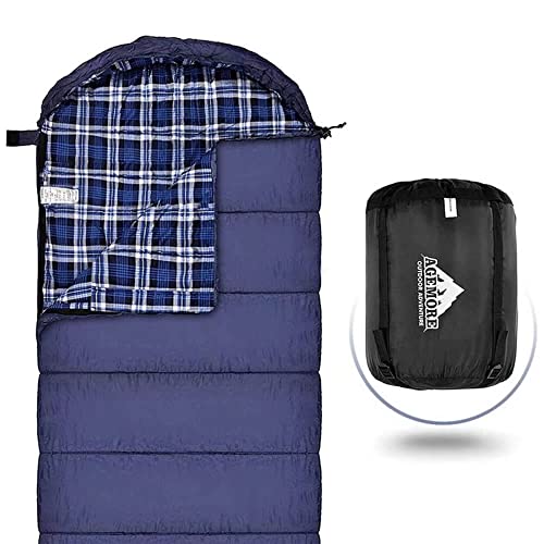 Baumwoll-Flanell-Schlafsack für Erwachsene, 100% Baumwollfutter-Schlafsack für Camping, Wandern, Rucksackreisen, leicht und tragbar, 3-4 Jahreszeiten bei warmem Wetter (Blau/Blau) von Mcota