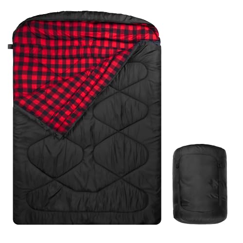 Mcota Baumwollflanell Doppelschlafsäcke für Winter, wasserdichter Queen-Size-Schlafsack für 2-Personen-Kaltwettercamping, Rucksack oder Reisen, doppelte breite Schlafsäcke für Familie oder Paare von Mcota