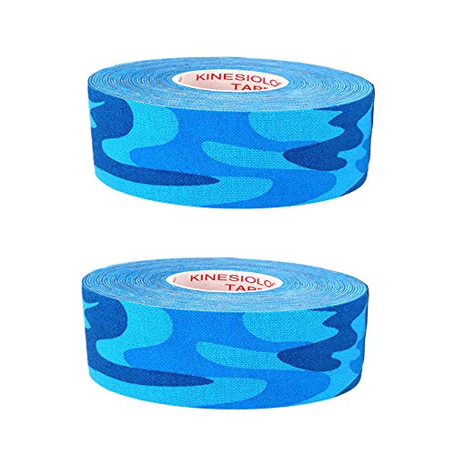 Mdurian 2 X Kinesiologie Tape Elastisches Muskelstützband Tape für Muskeln Sportband Wasserfest Umreifung Knie 2.5cm x 5m Rolle Camo Blau von Mdurian