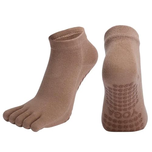 MdybF Zehensocken 4 Paare Frauen Yoga-Socken Anti-Rutsch Atmungsaktive Baumwolle Fünf Finger Socken Elastizität Sport Fitness Tanzzehen Socken-Beige-Frauen (Eu 35-42) von MdybF