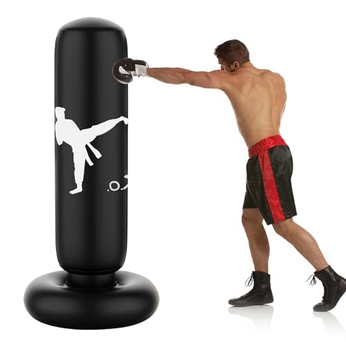 Boxsack Stehend, Boxsack 160cm Erwachsene Kinder Freistehender Aufblasbare Standboxsäcke Boxing Trainer für Kickboxen, Karate, MMA, Boxen und Stressabbau von MeYuxg