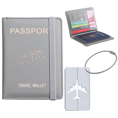 Mecmbj reisepass Tasche, reisepasshülle personalisiert, tragbare Reisepasshülle aus PU-Leder mit RFID-Blocker, Reisepasshülle für Frauen für Kreditkarte, Personalausweis und Reisedokument (grau) von Mecmbj
